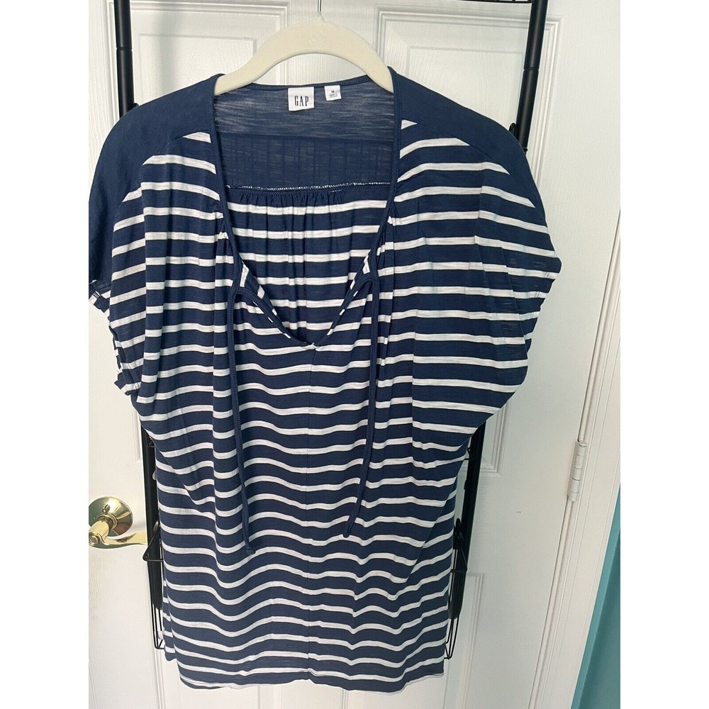 GAP Womens Cap Sleeve Blouse Blue/White Size M Lightly Worn